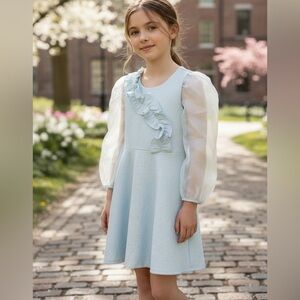 Girls 10/12 Beetlejuice blue sheer sleeve dress